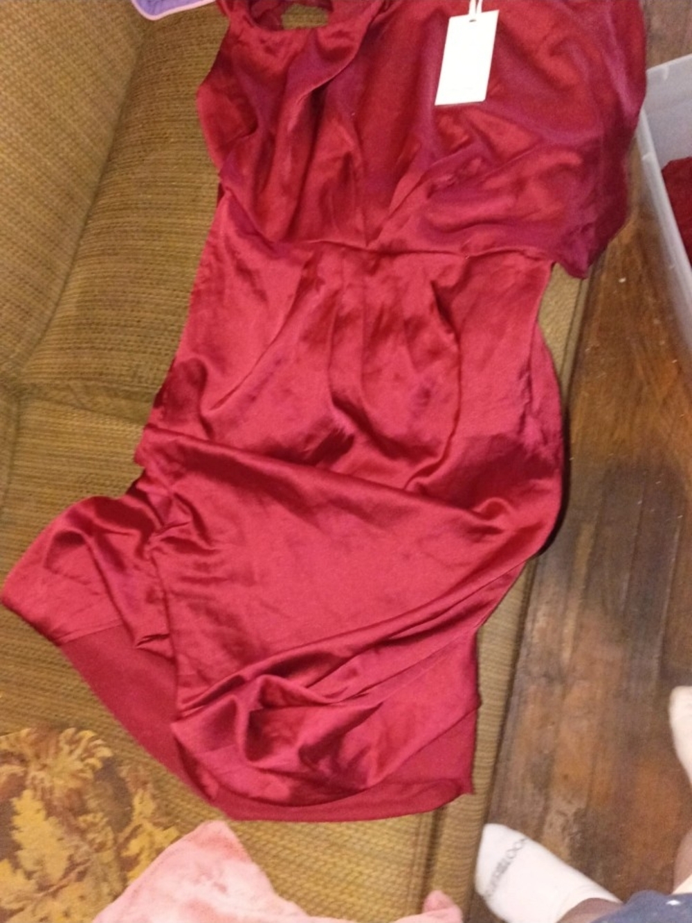 Grace Karin Wine Red Satin Midi Dress